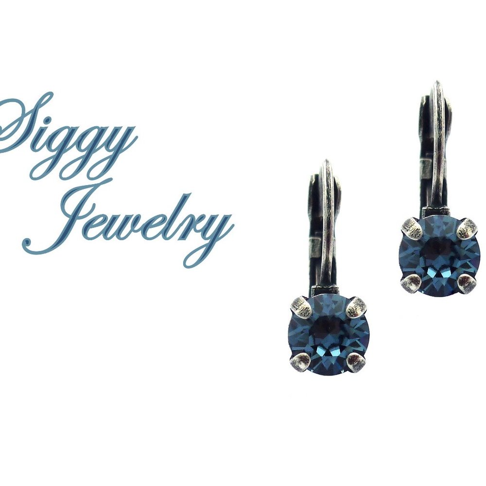 Swarovski Denim Blue Dainty Drop Earrings, 6mm